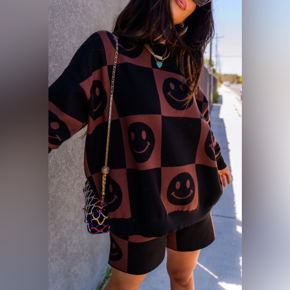 Dressed in lala. Good Time Girl Knit Short Set in Mocha Check. Size S. NWT - Picture 2 of 8